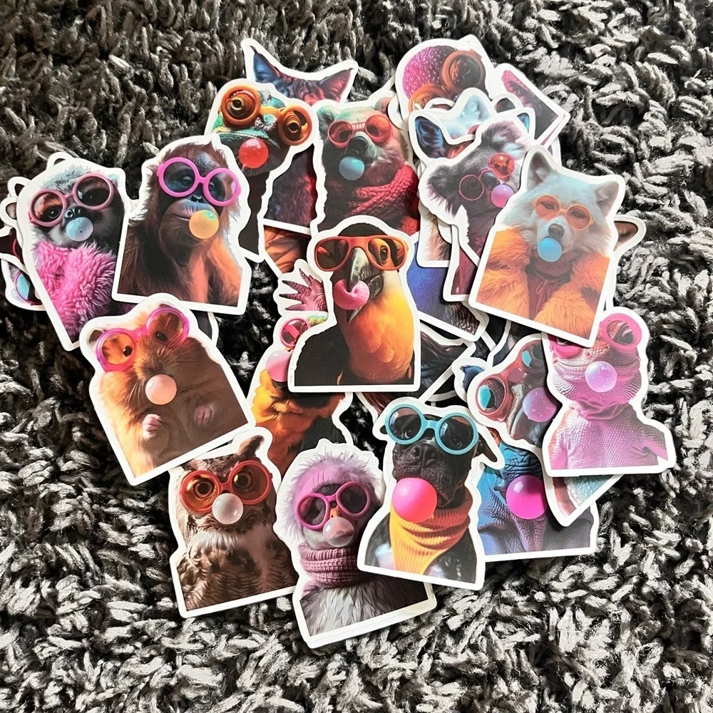 Colorful bubble blowing Animal Stickers 50+